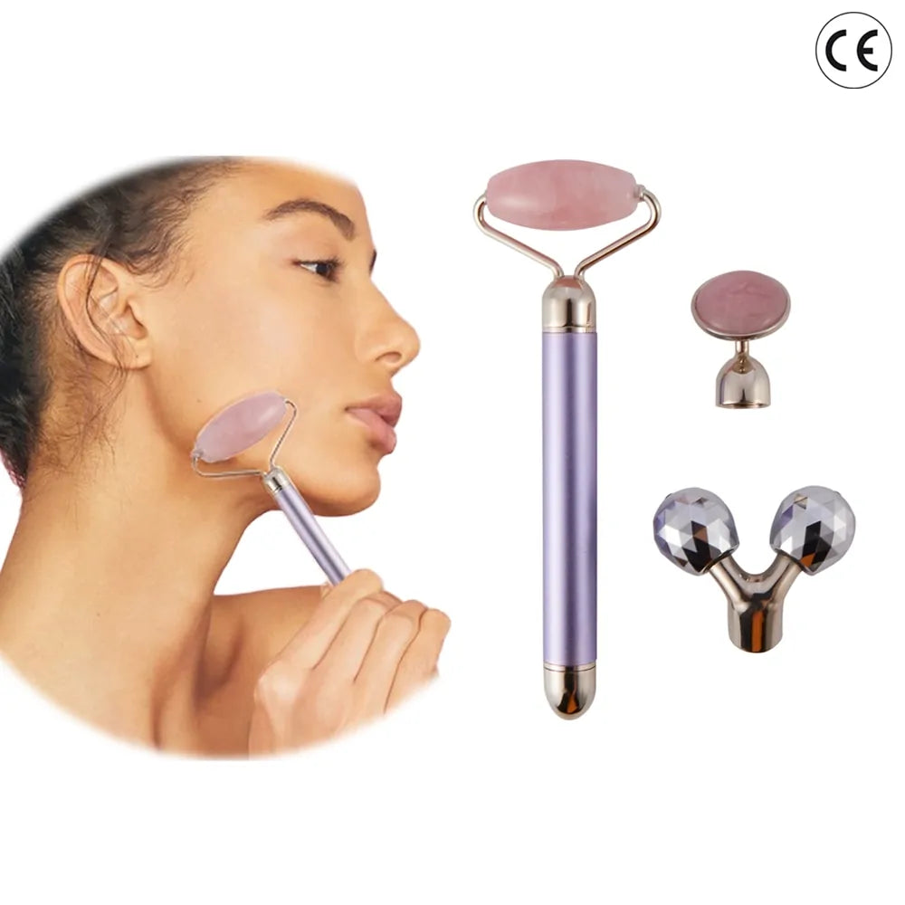 3-in-1 Vibrating Jade Roller & Eye Press Set: Electric Facial Massager