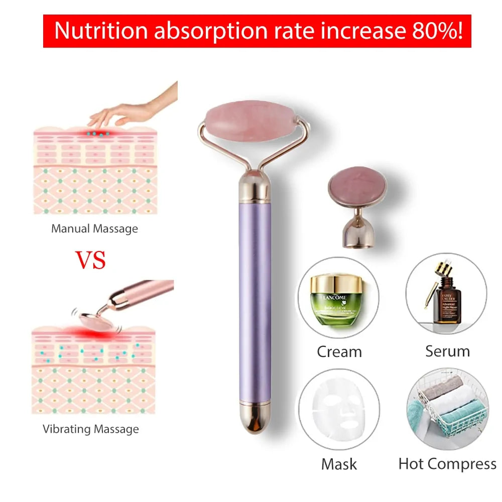 3-in-1 Vibrating Jade Roller & Eye Press Set: Electric Facial Massager